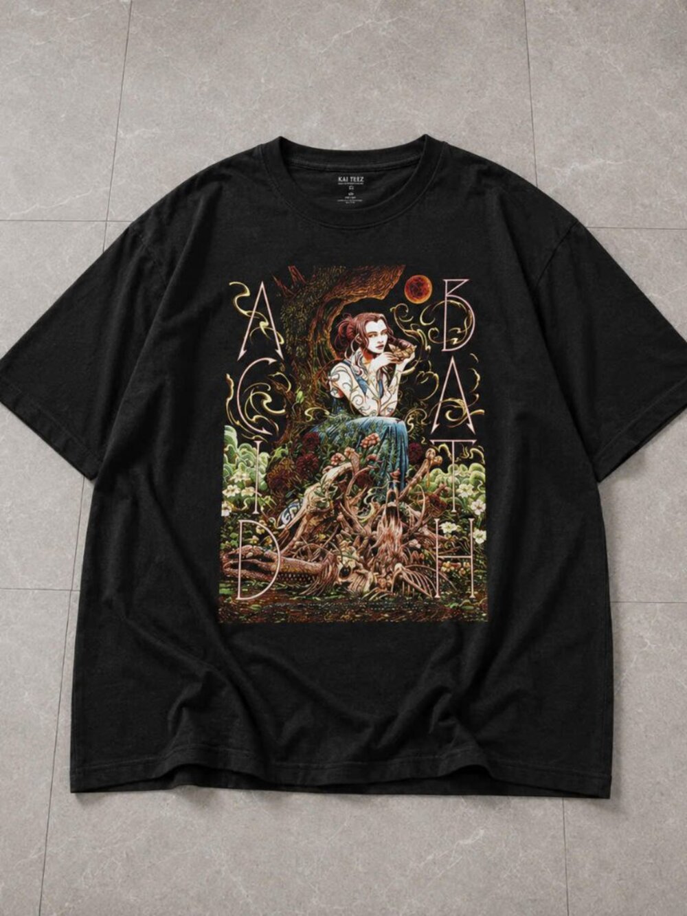 Acid Bath Band Art Nouveau Maiden Forest Bones Graphic T-Shirt Black